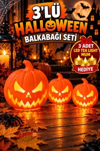 3'lü Işıklı Halloween Balkabağı Seti Jack O Lantern 3D Baskı Cadılar Bayramı Dekoru